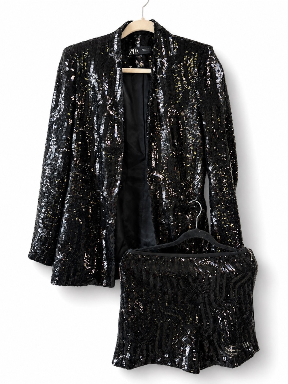 Zara Black Sequin Blazer and Mini Short Set